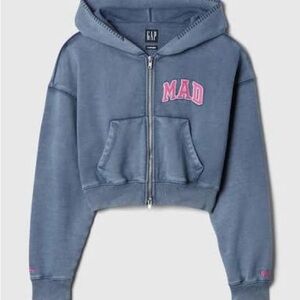 GAP x Madhappy Cropped Zip Hoodie Blue Logo Sweatshirt | MED